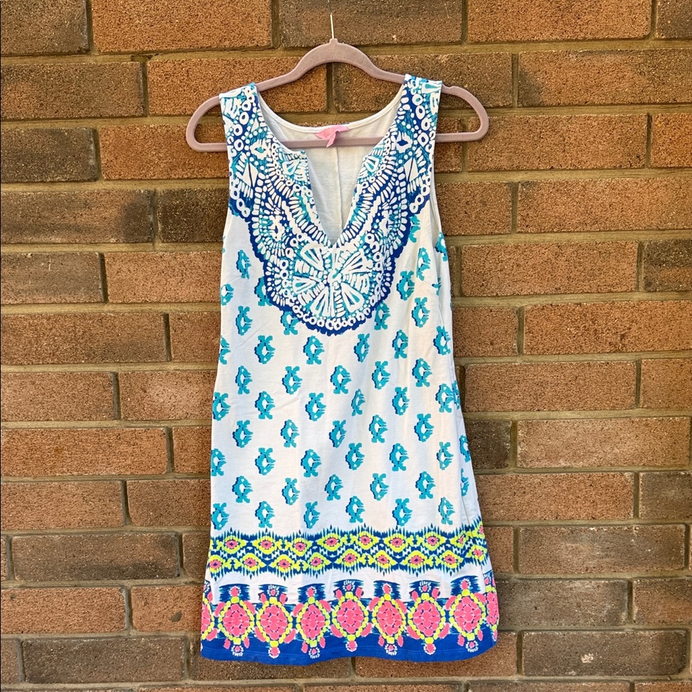 Lilly Pulitzer Harper Shift Resort White to the sea pink blue mini dress Size M